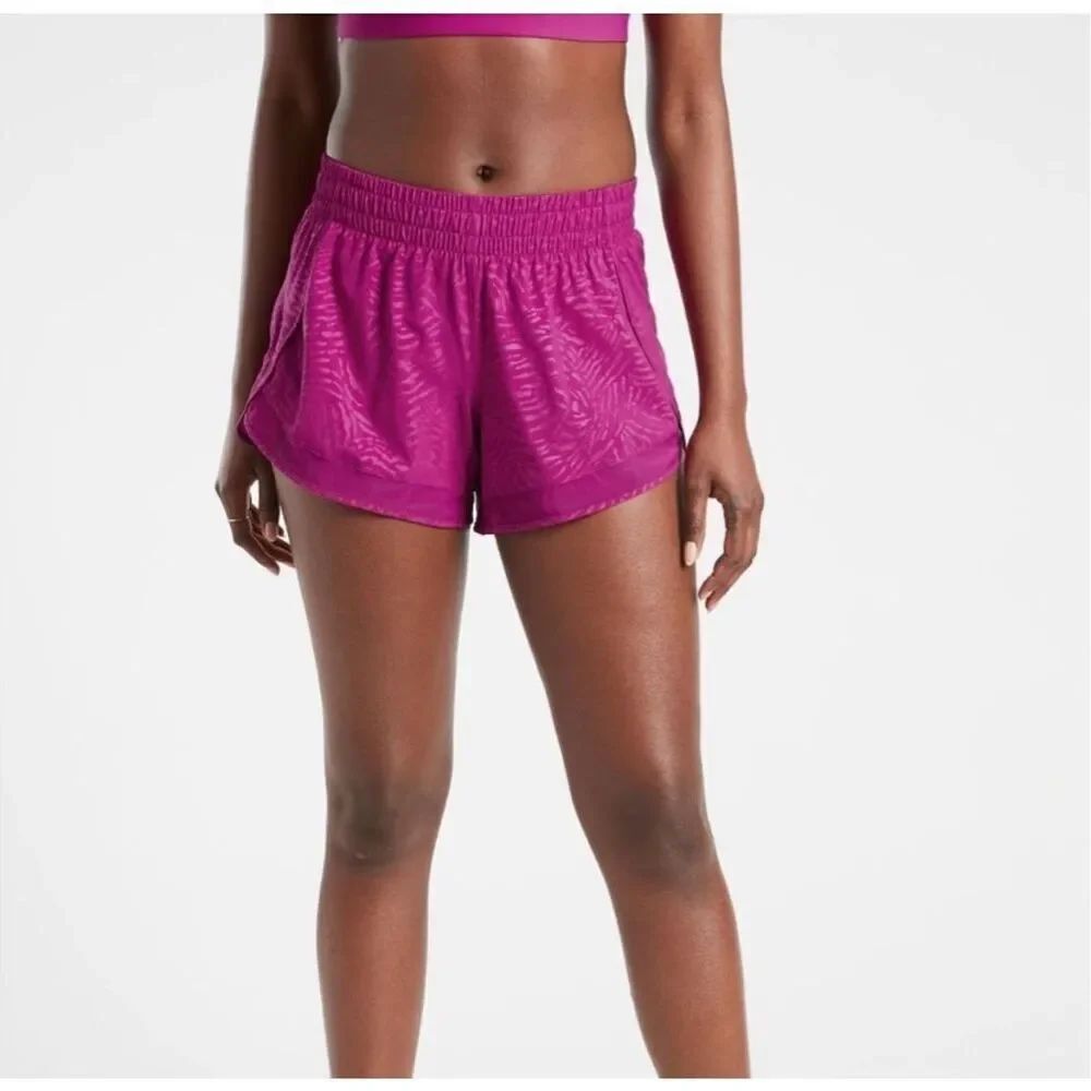 ✨Athleta Printed Mesh Racer Run Purple/Pink Sz Large Shorts✨